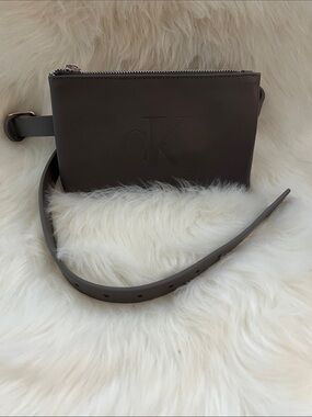 Calvin Klein Smooth Grey Embossed CK Leather Crossbody
